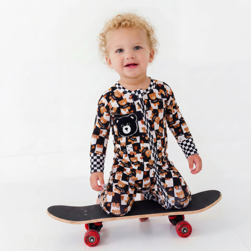 Convertible Bamboo Romper | Teddy Patch Pajama Nik&DELLE