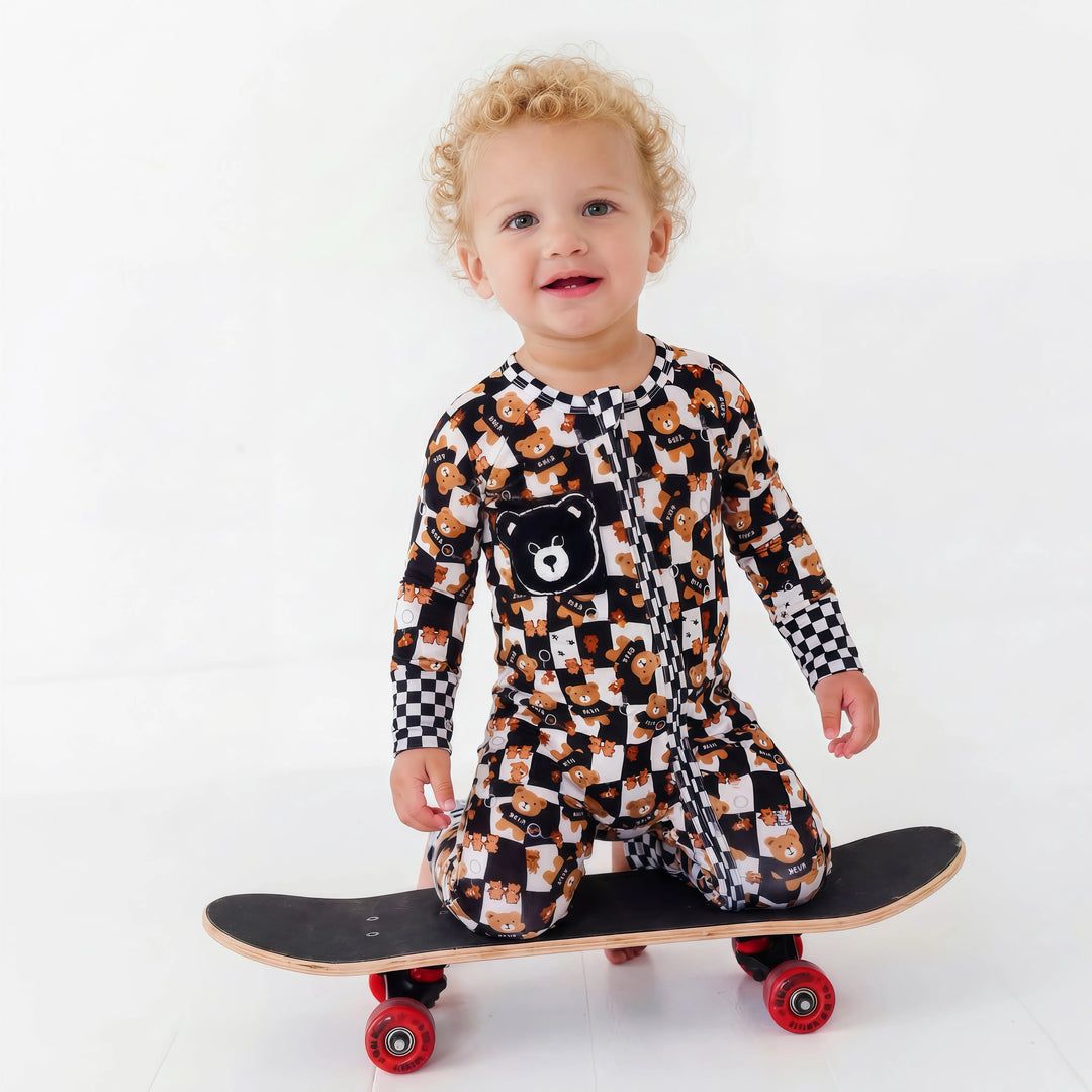 Convertible Bamboo Romper | Teddy Patch Pajama Nik&DELLE