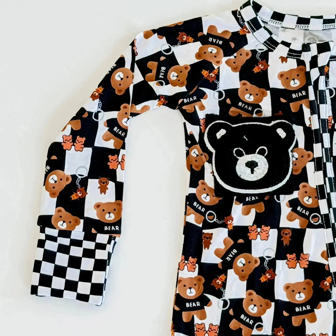 Convertible Bamboo Romper | Teddy Patch Pajama - Nik&DELLE