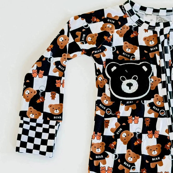 Convertible Bamboo Romper | Teddy Patch Pajama - Nik&DELLE