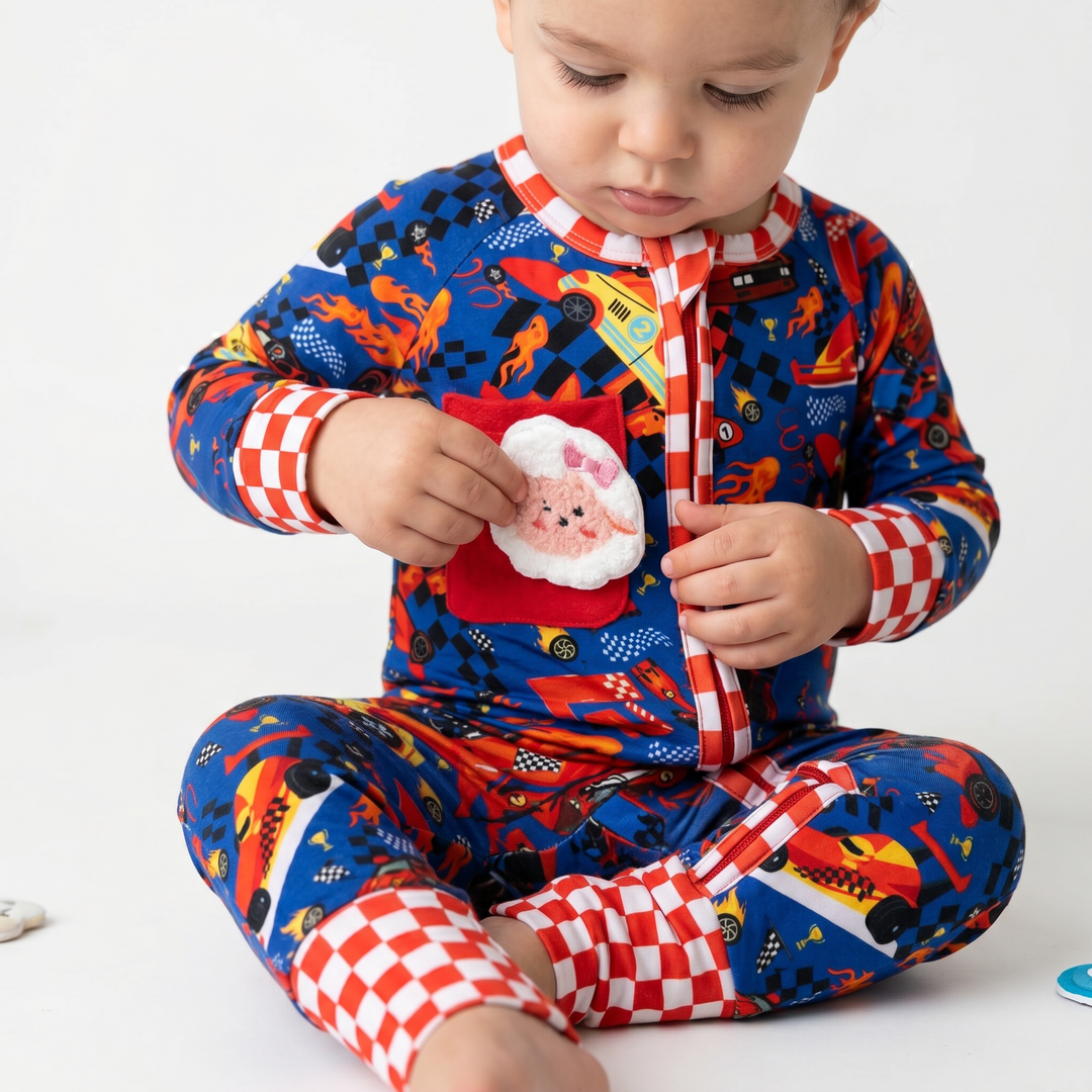 Little Racer Bamboo Convertible Zip Romper with Race Car Patch