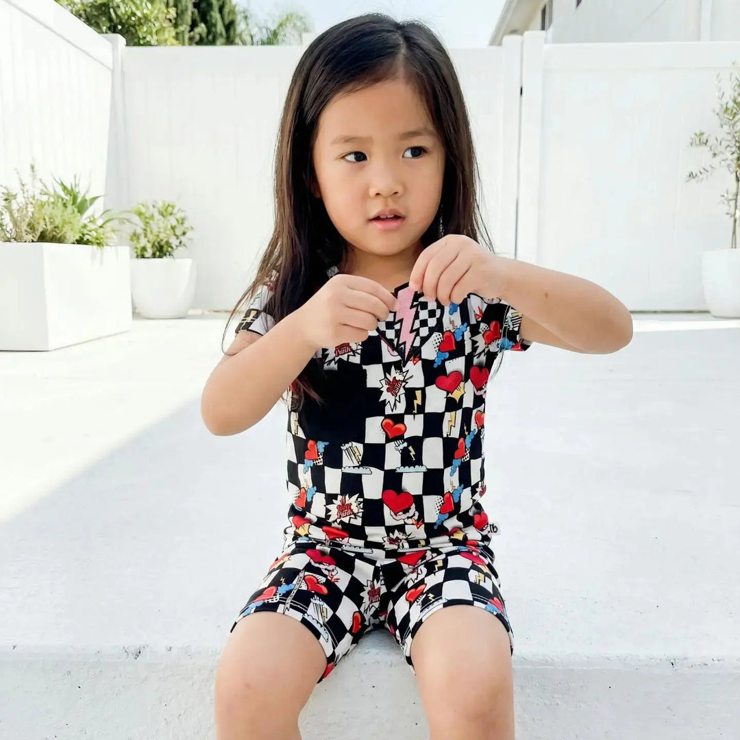 Electric Heart Bamboo Pajama Short Set | Nik and DELLE - Nik&DELLE