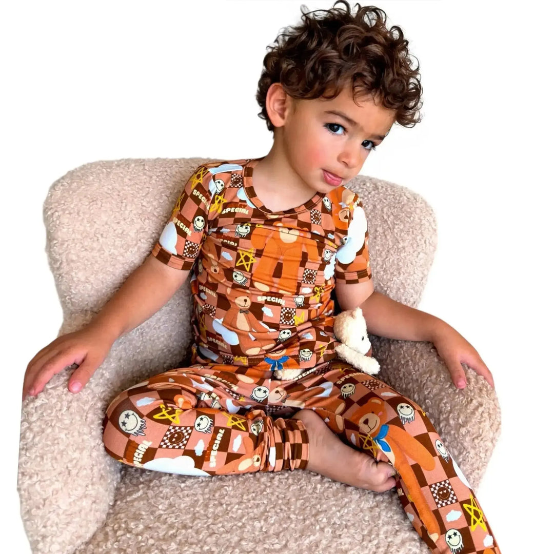 Pre - order Stitched Teddy Bear Bamboo Pajama Set – Nik&DELLE - Nik&DELLE