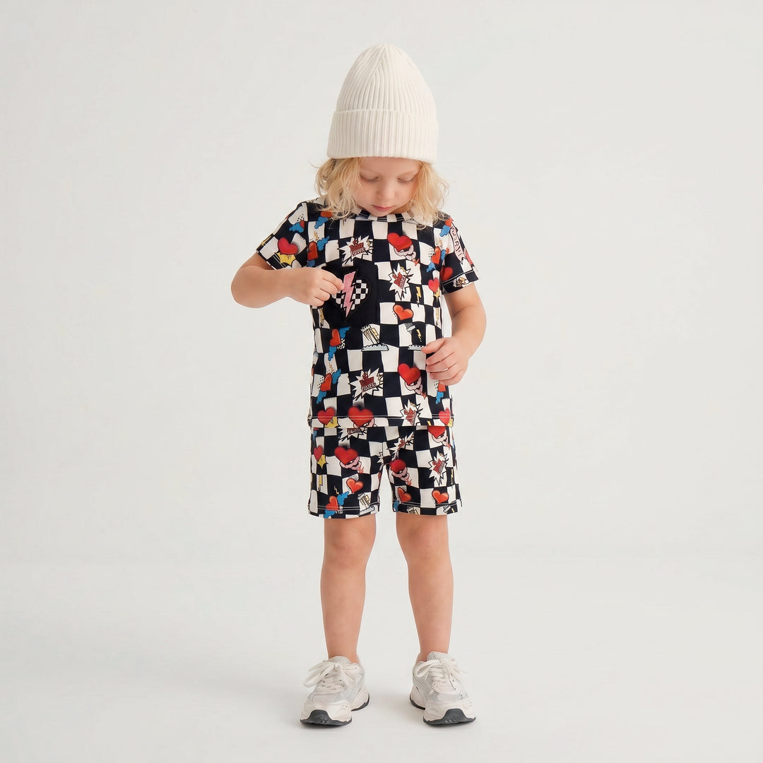 Electric Heart bamboo pajama short set for toddlers – Nik&DELLE