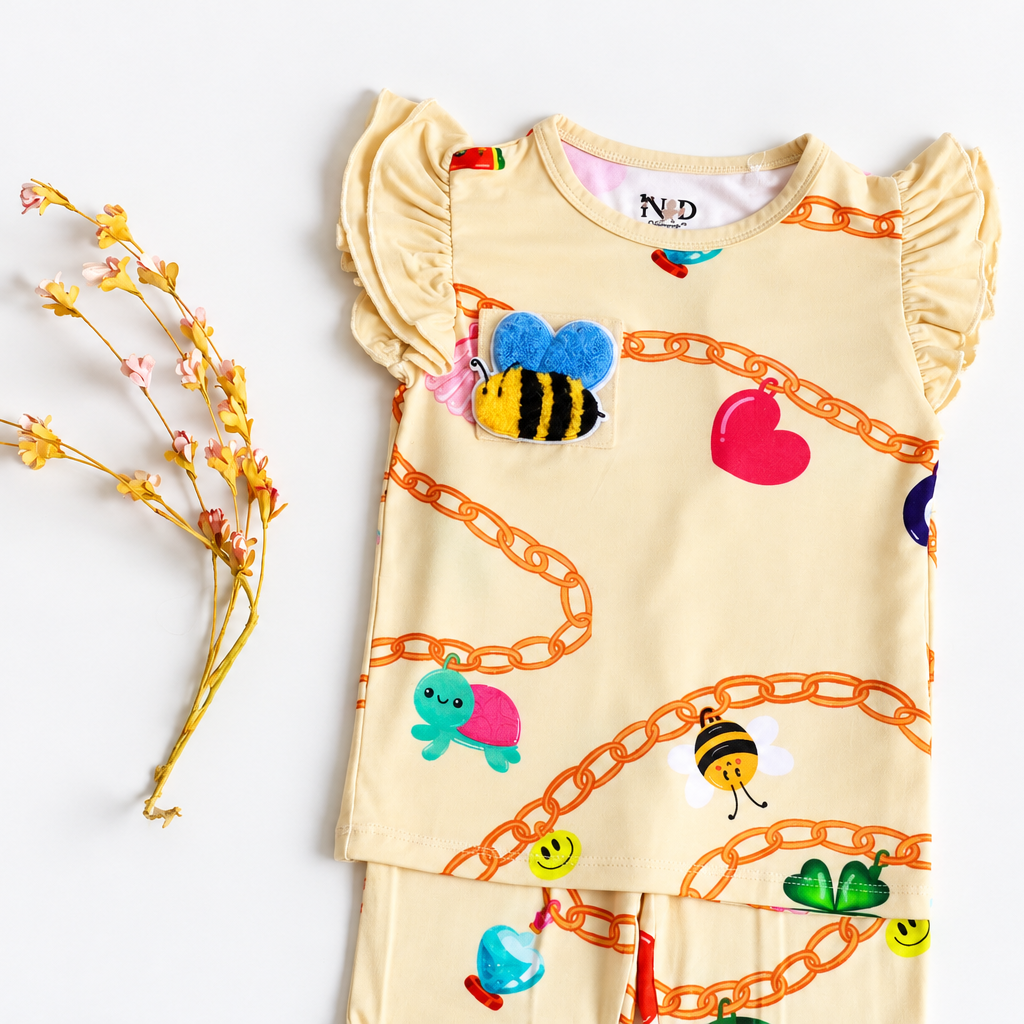 Little Charmer Bamboo Two-Piece Pajama Set in Beige Yellow