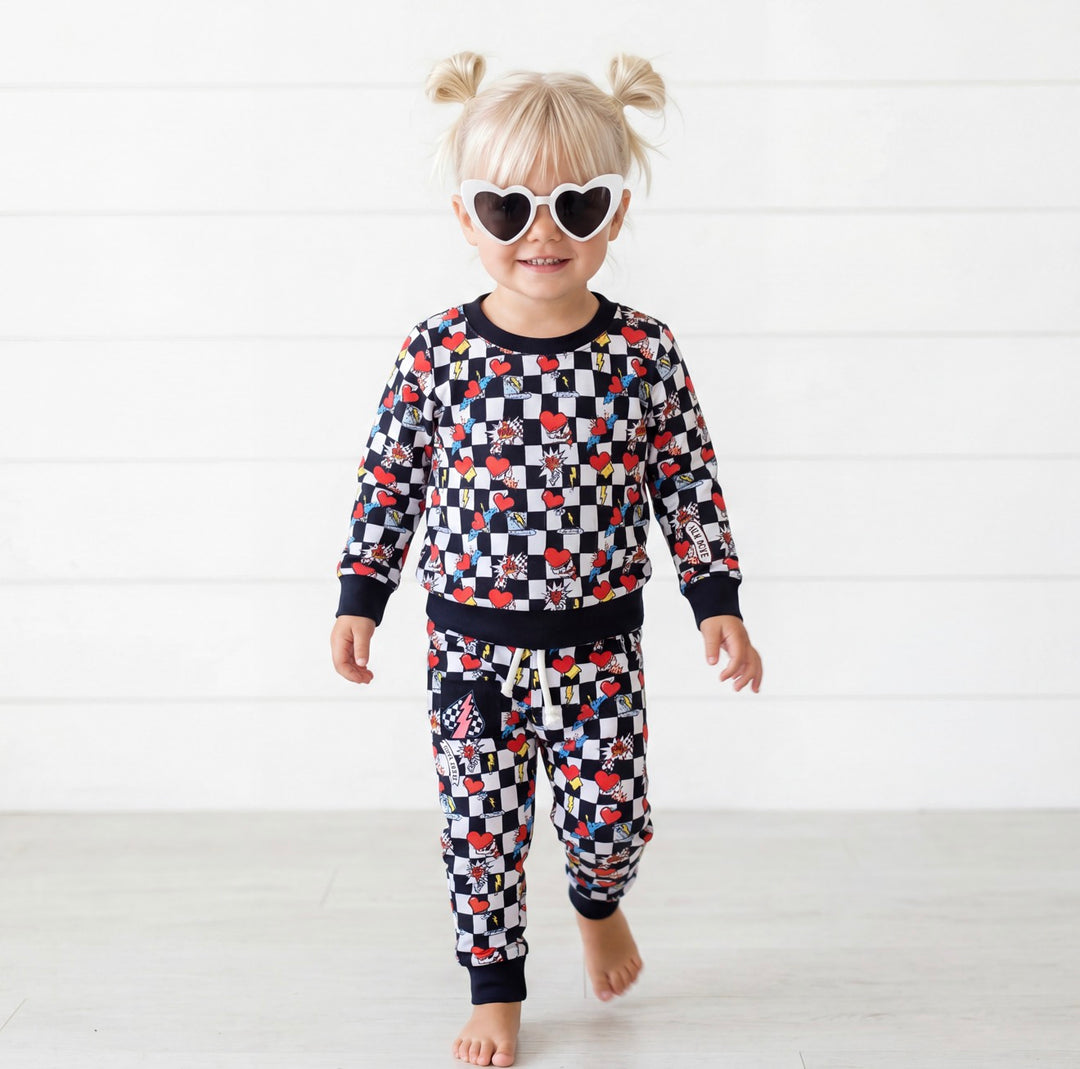 Electric Heart Bamboo Jogger Set for Kids | Sensory-Friendly Lounge Set | Nik&DELLE
