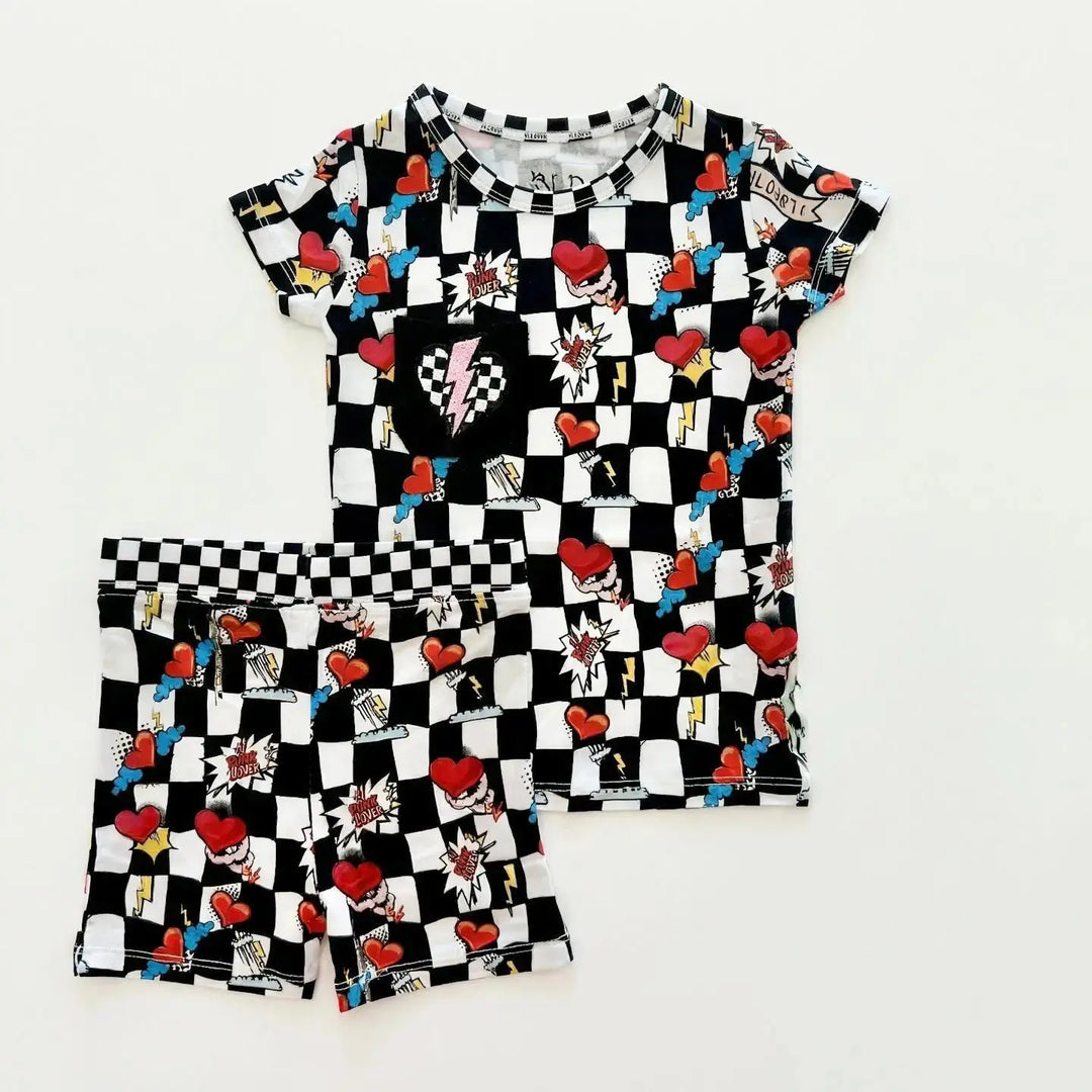 Electric Heart Bamboo Pajama Short Set | Nik and DELLE - Nik&DELLE