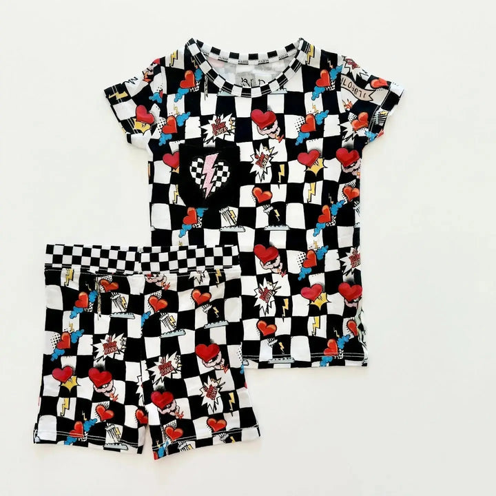 Electric Heart Bamboo Pajama Short Set | Nik and DELLE - Nik&DELLE