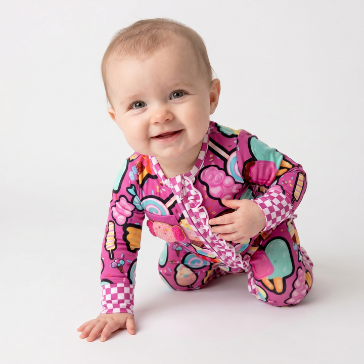 Candy Shop Bamboo Convertible Ruffle Romper | Baby Bamboo Pajamas