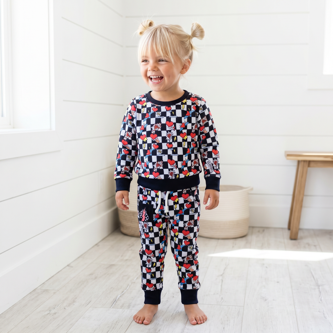 Electric Heart Bamboo Jogger Set for Kids | Sensory-Friendly Lounge Set | Nik&DELLE