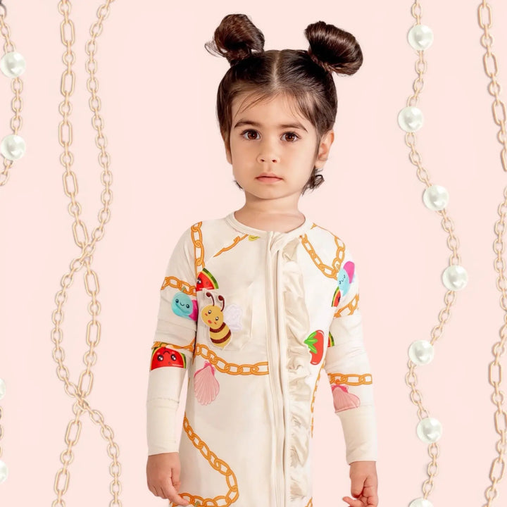 PRE - ORDER Ruffle Convertible Baby Romper in Bamboo | Little Charmer - Nik&DELLE