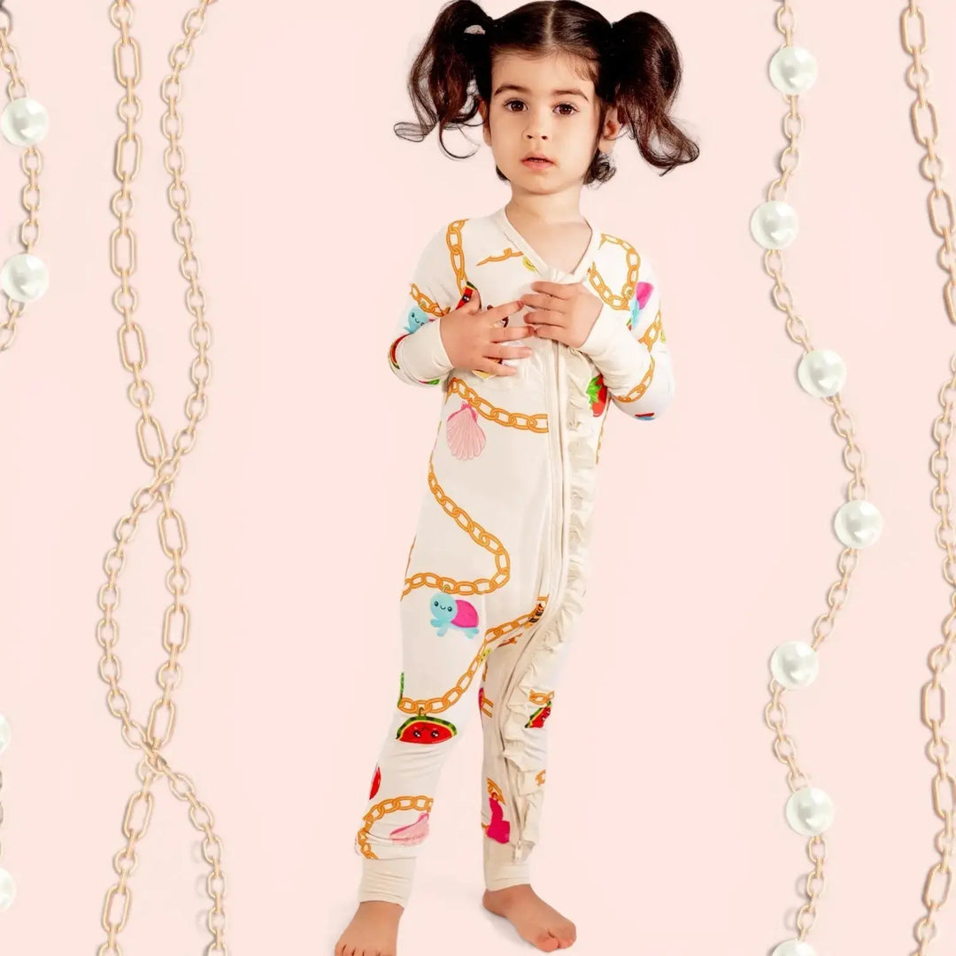 PRE - ORDER Ruffle Convertible Baby Romper in Bamboo | Little Charmer - Nik&DELLE