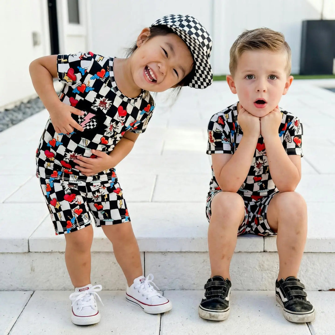 Electric Heart Bamboo Pajama Short Set | Nik and DELLE - Nik&DELLE