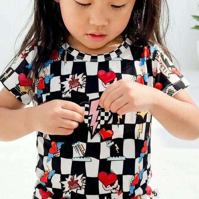 Electric Heart Bamboo Pajama Short Set | Nik and DELLE - Nik&DELLE