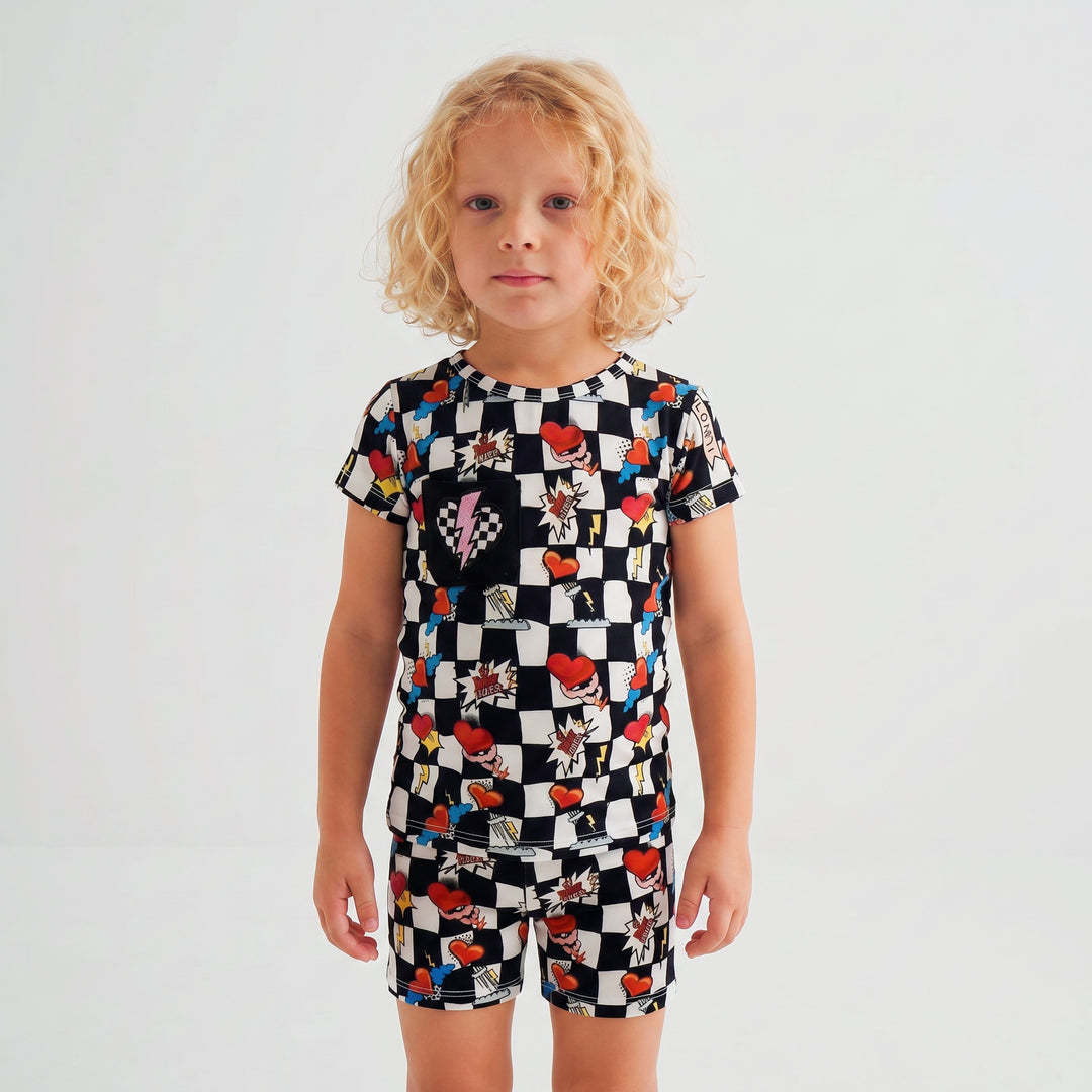 Electric Heart bamboo pajama short set for toddlers – Nik&DELLE