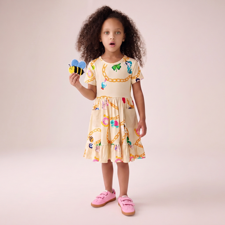 Little Charmer Toddler Twirl Dress with Two Bee Patches