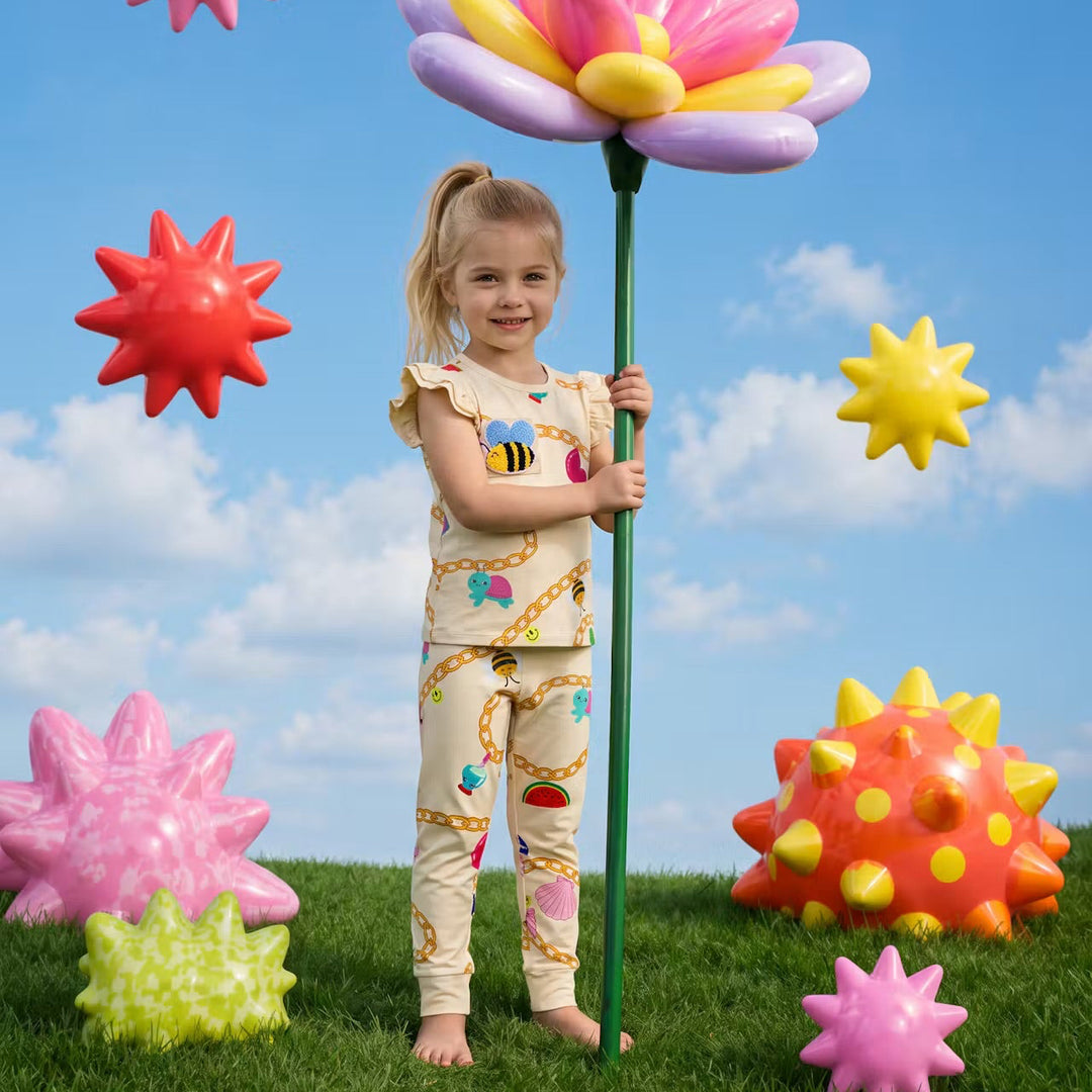 Little Charmer pale yellow bamboo two-piece pajama set with ruffles, Nik&DELLE