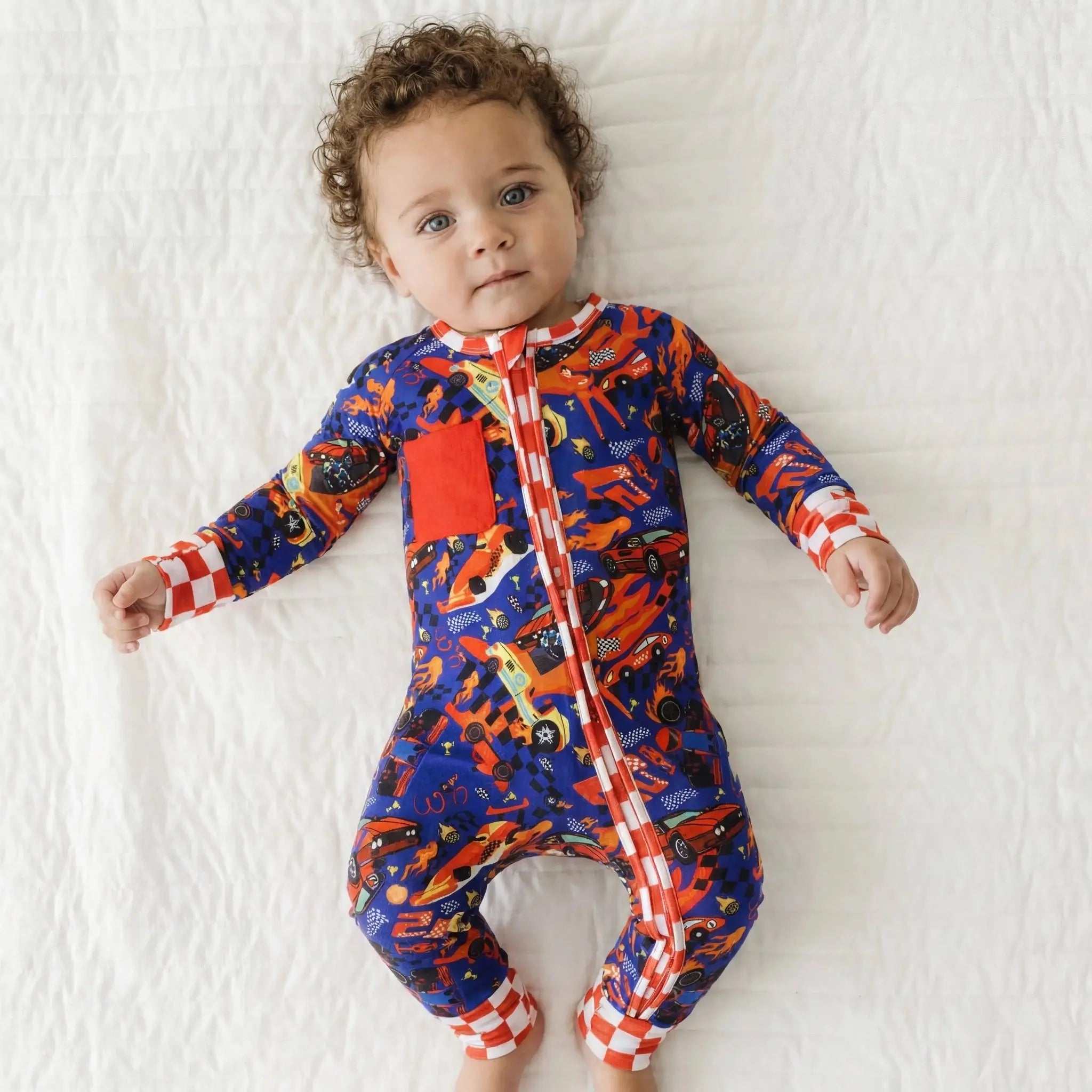 Little Racer Bamboo Zip Romper with Race Car Patch – Nik&DELLE