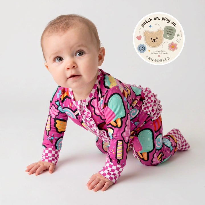 Convertible Ruffle Romper  | Candy shop print with Candy patch Nik and DELLE