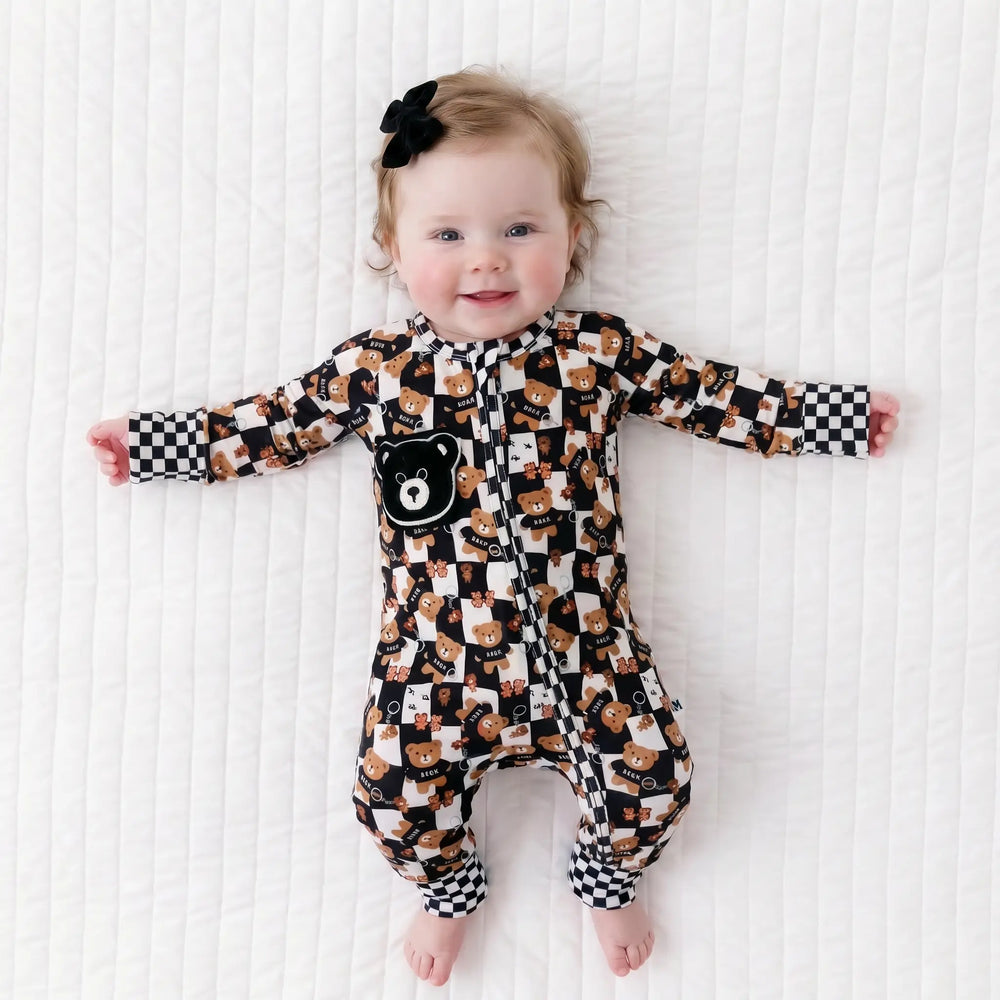 Convertible Bamboo Romper | Teddy Patch Pajama Nik&DELLE