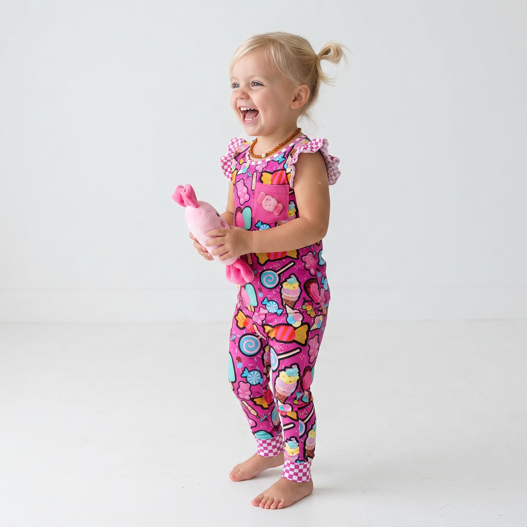 Candy Shop bamboo ruffle pajama set with removable candy patch – Nik&DELLE