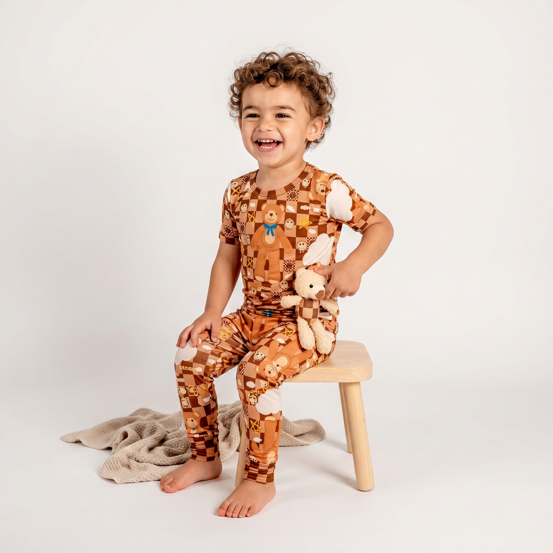 Toddler in Peeka Bear stitched teddy bamboo pajama set – Nik&DELLE