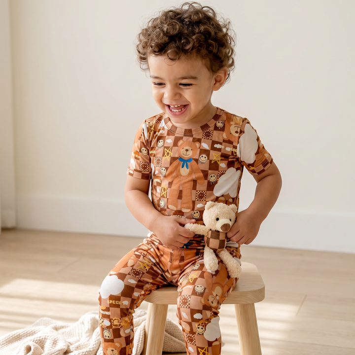 Toddler in Peeka Bear stitched teddy bamboo pajama set – Nik&DELLE