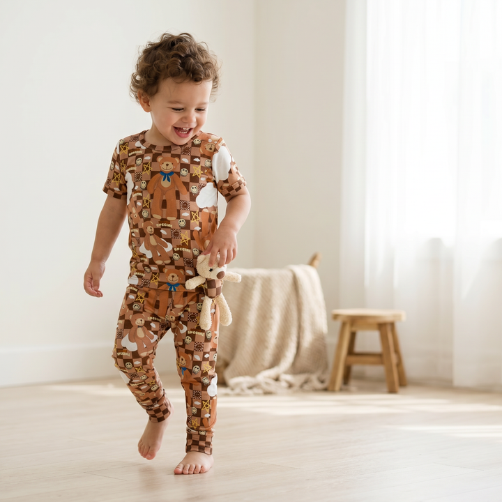 Toddler in Peeka Bear stitched teddy bamboo pajama set – Nik&DELLE