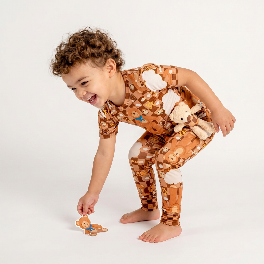 Toddler in Peeka Bear stitched teddy bamboo pajama set – Nik&DELLE