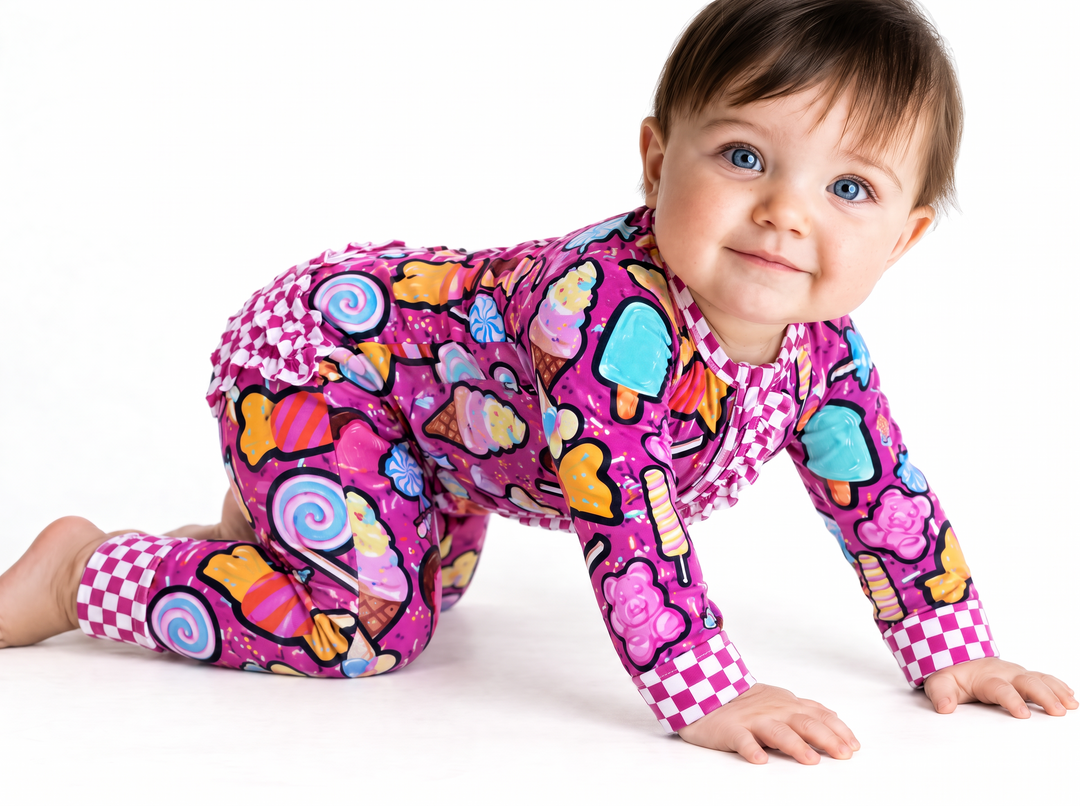Candy Shop Bamboo Convertible Ruffle Romper | Baby Bamboo Pajamas