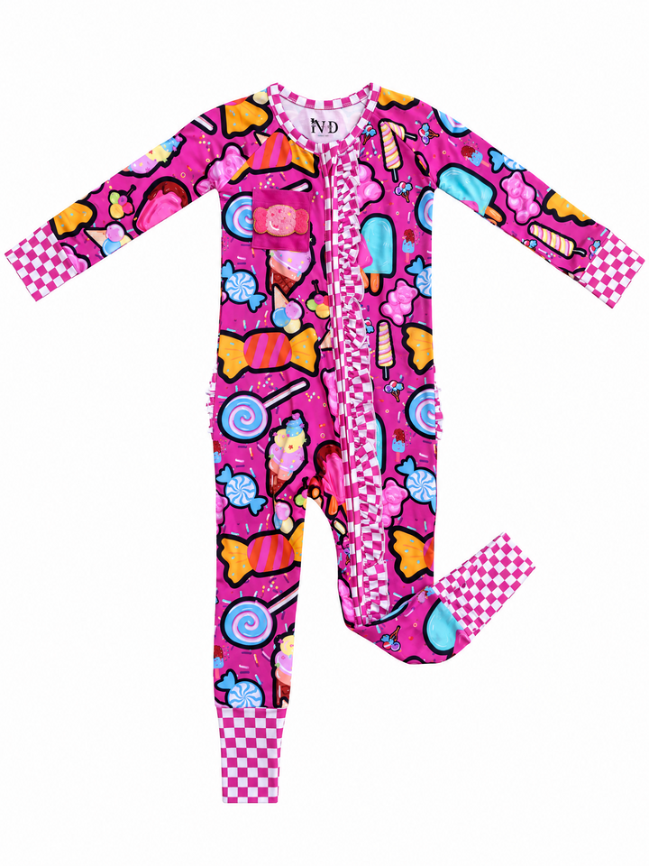 Candy Shop Bamboo Convertible Ruffle Romper | Baby Bamboo Pajamas