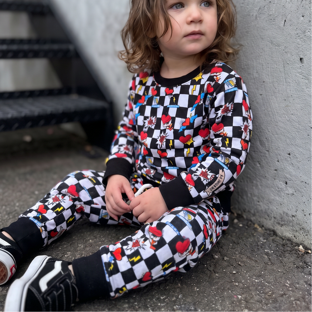 Electric Heart Bamboo Jogger Set for Kids | Sensory-Friendly Lounge Set | Nik&DELLE