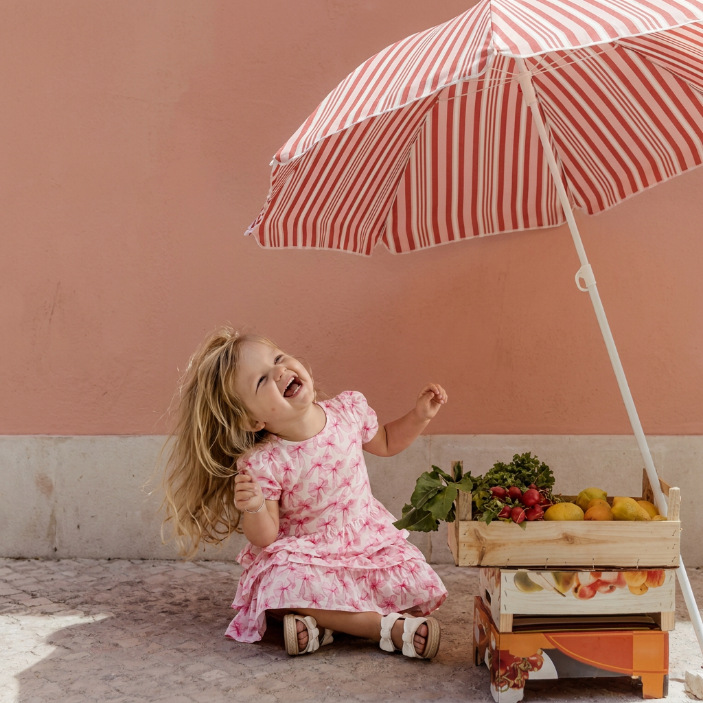 Bow Daydream pink bow tiered dress for girls, Nik&DELLE