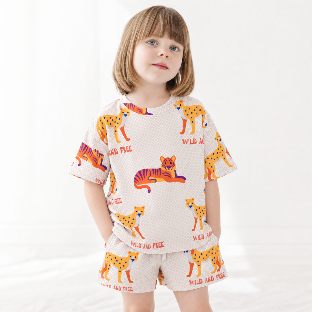 Wild & Free Tiger oversized cotton shirt and shorts set for kids, Nik&DELLE