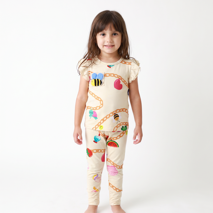 Little Charmer Bamboo Two-Piece Pajama Set in Beige Yellow