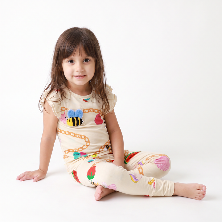 Little Charmer Bamboo Two-Piece Pajama Set in Beige Yellow